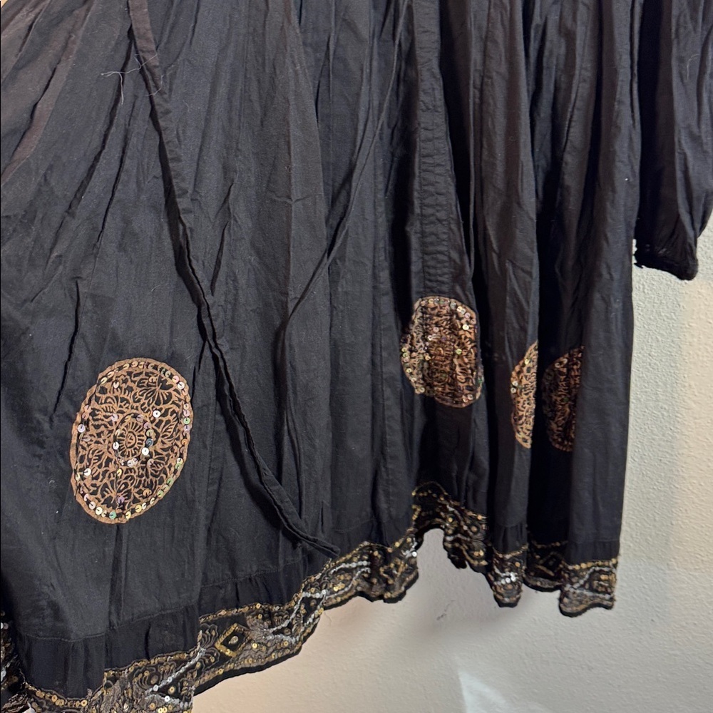 Riva Black Long-Sleeve Cotton Silk Dress with Ruffle size Large NWOT - Picture 5 of 11